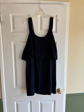 Anthropologie Maeve Navy Sleeveless Shift Dress with Layered Detail